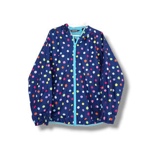 Lands' End Girls Hooded Rain Jacket Windbreaker Size 8 Small Polka Dot